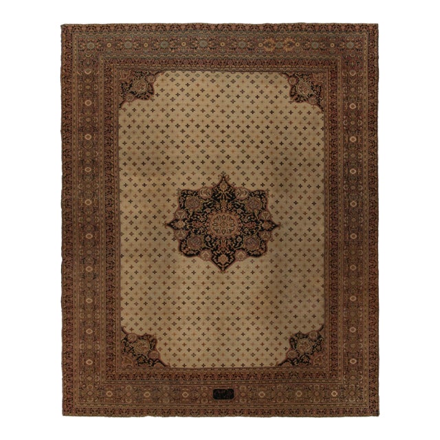 Antique Doroksh Rug in Beige, Brown, Black Floral Medallion Pattern For Sale