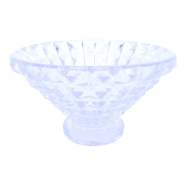 Vintage Geometric Diamond Relief Patterns Crystal Bowl For Sale