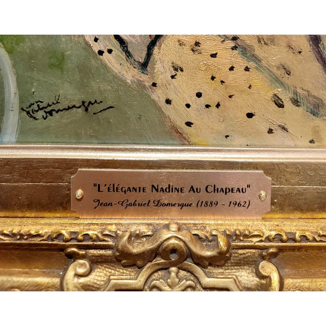 Yellow Jean Gabriel Domergue -Elegant Woman With Yellow Hat-1950s Oil Painting For Sale - Image 8 of 9