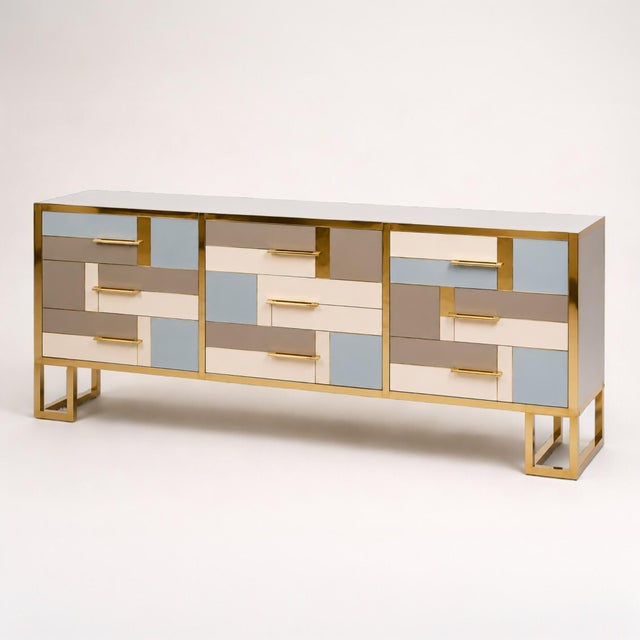 Contemporary Italian Sideboard with Glass and Brass from Justfurnituress SRL For Sale - Image 3 of 11