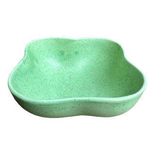 1950s Vintage Atomic Speckled Mint Green American Pottery Bowl Catchall For Sale