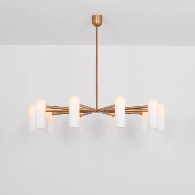 Odyssey round lg brass chandelier by schwung dimensions: w 152 x d 152 x h 131 cm materials: solid brass, frosted glass...