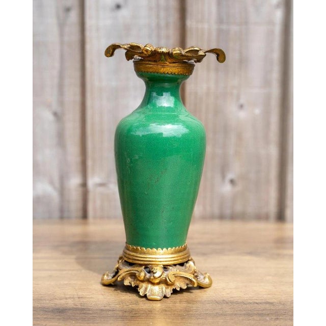 Brown 19th Century Antique Chinese Qing Green Crackle Glazed Porcelain and Ormolu Vase For Sale - Image 8 of 18