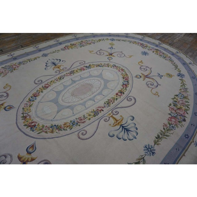 French Exquisite Border Floral With White-Cream Background Color Oval French Neo Classical Aubusson Rug For Sale - Image 3 of 11
