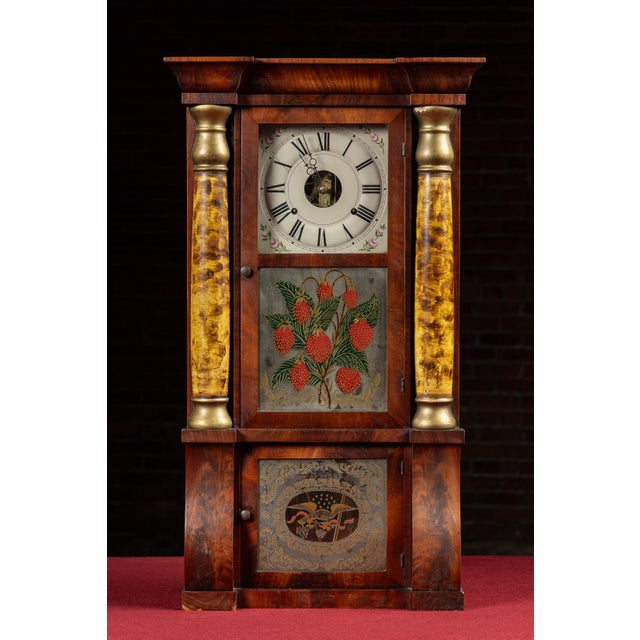 c. 1840s-1860s; Seth Thomas Clock Company - Plymouth Hollow, CT Empire-style column clock with reverse-painted floral...