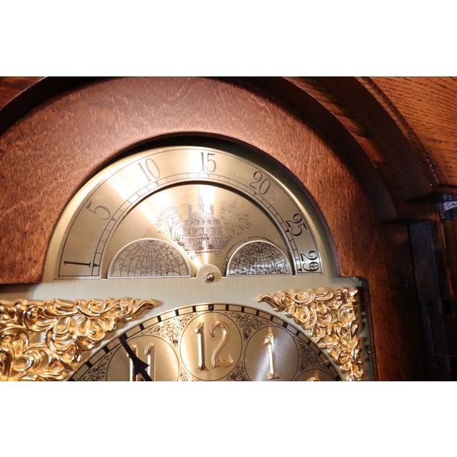 Vintage Howard Miller “Beaumont” Triple-Chime Oak Grandfather Clock, Model 610-259, Circa 1985 For Sale - Image 15 of 17
