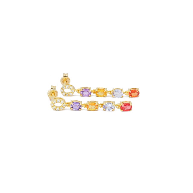 Modern Multicolor Gemstone Earrings Studs in 14k Gold - 2 Pieces For Sale - Image 3 of 10