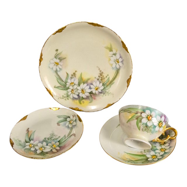 Vintage r.c. Versailles Bavaria Painted Gilded White Floral Porcelain 4piece Tea Set For Sale - Image 9 of 9