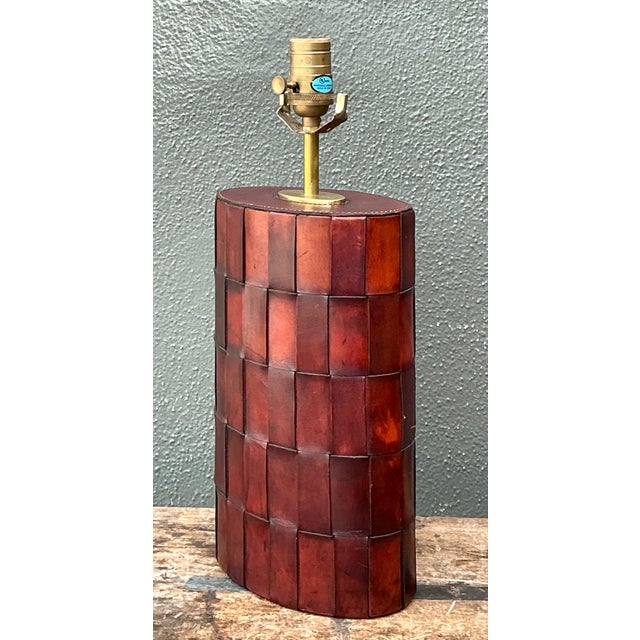 Mid-Century Modern Vintage Woven Leather Lamp For Sale - Image 3 of 12