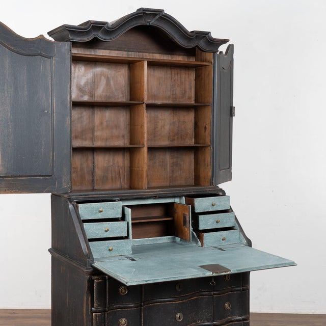 18th Century Danish Black Painted Oak Rococo Secretary Bureau For Sale - Image 4 of 7