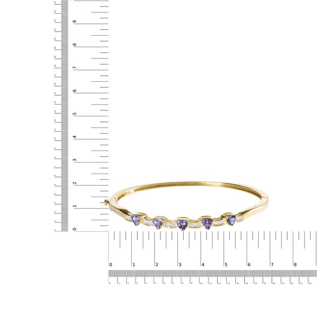 14K Yellow Gold Alternating Trillion Tanzanite and 1/3 Cttw Diamond Bangle Bracelet - Size 7" For Sale In New York - Image 6 of 6