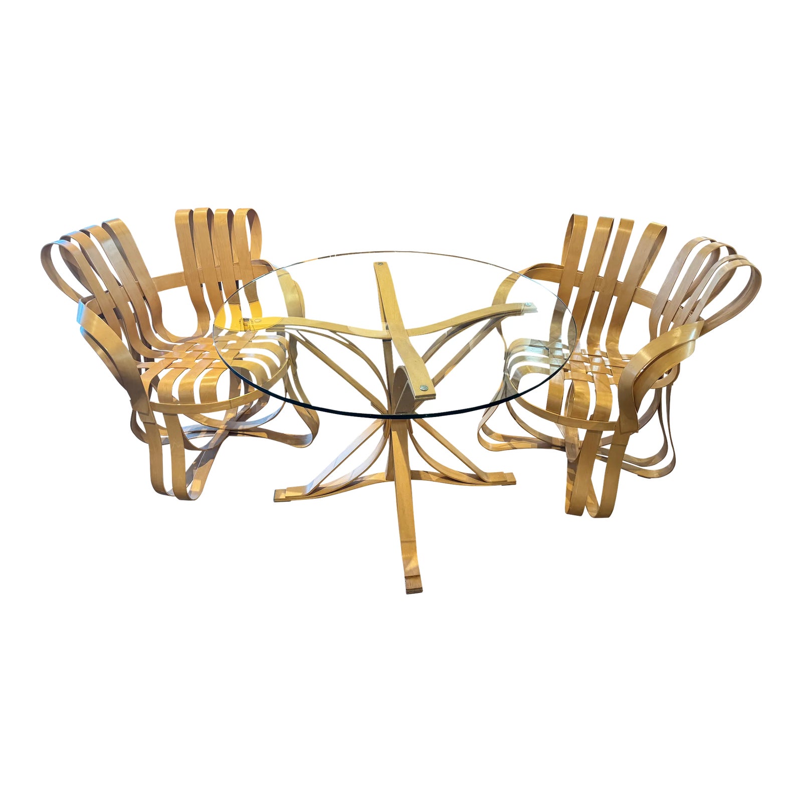 Frank Gehry Cross Check Chairs and Face Off Table Set of 3 | Chairish