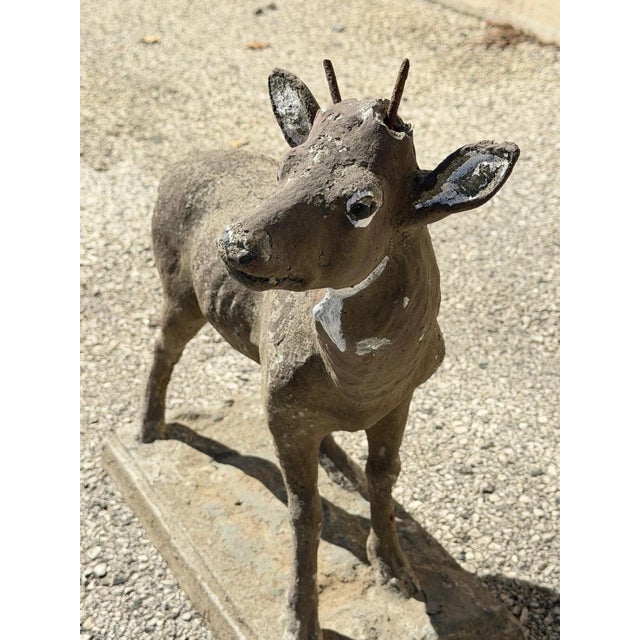 Vintage French Standing Deer Small 19" Cement Concrete Stone Garden Statue For Sale - Image 10 of 16