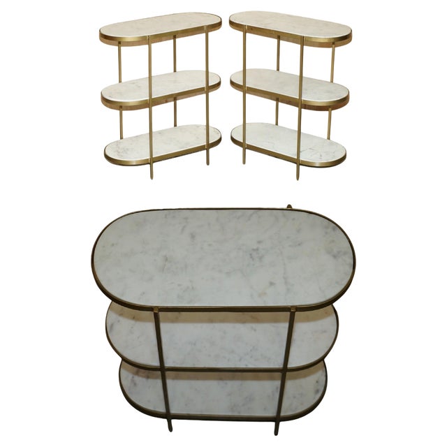 Vintage Italian Carrara Marble Side Tables, Set of 2 For Sale