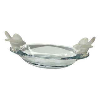 Oval Crystal Bowl with Birds from Sèvres, France, 1950 For Sale