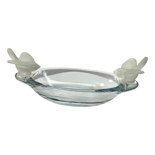 Oval Crystal Bowl with Birds from Sèvres, France, 1950 For Sale