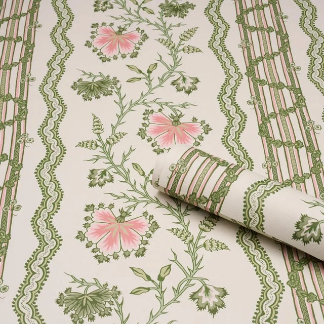 Contemporary SAMPLE - Schumacher Parvati Floral Stripe Wallpaper In Petal For Sale - Image 3 of 3