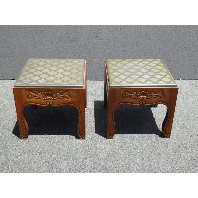 Drexel Mid-Century Modern Slate Carved Wood End Tables - A ...