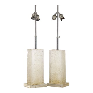 Pair of Mid 20th Century Industrial Design Table Lamps With Translucent Acrylic Rectangular Prism Shaped Plinths For Sale