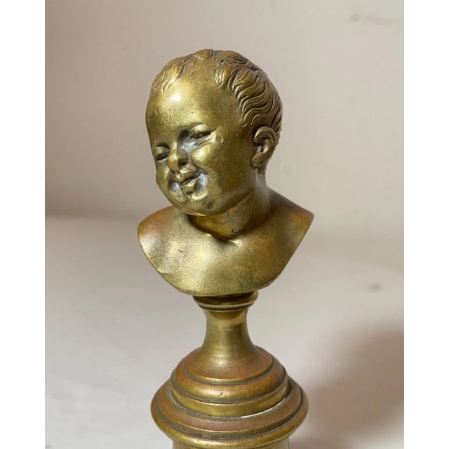 Metal Antique 19th Century Solid Heavy Gilt Bronze Baby Child Bust Statue Sculpture 2 For Sale - Image 7 of 12
