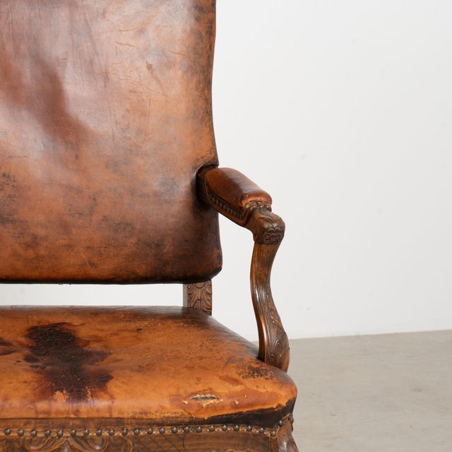 Pair of 20th Century French Oak Armchairs With Vintage Leather For Sale - Image 4 of 18