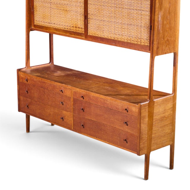 Hans Wegner for Ry Møbler Ry-20 Mid Century Danish Teak and Rattan Highboard Credenza With Hutch For Sale - Image 10 of 12