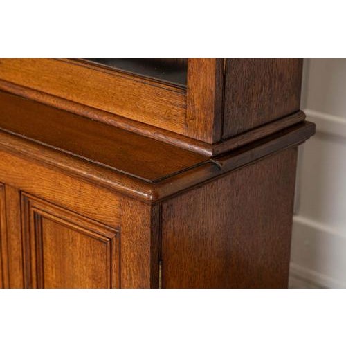 Large Antique English Oak Glazed Bookcase Cabinet, 1880 For Sale - Image 16 of 18