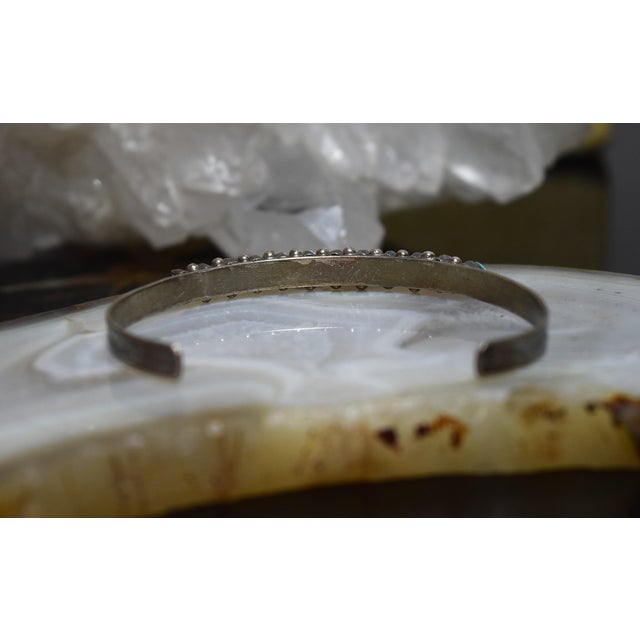 Metal Vintage 1970's Zuni Turquoise Petit Point Sterling Silver Cuff Bracelet For Sale - Image 7 of 18