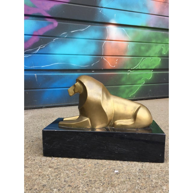Small Lion Statue - Brass on Marble Base For Sale In Providence - Image 6 of 7