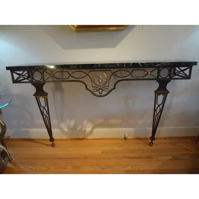 Black French Neoclassical Gilbert Poillerat Style Wrought Iron Console Table For Sale - Image 8 of 10