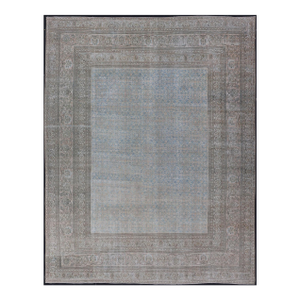 Antique Persian Mashad Rug With Sky Blue Field and Floral Border's 9'9 X 12'8