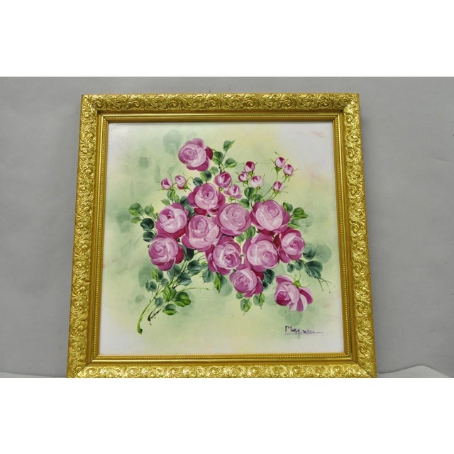 Late 20th Century Mary Wilson French Hand Painted Porcelain Plaque Pink Rose Flower Painting (A) For Sale - Image 17 of 17