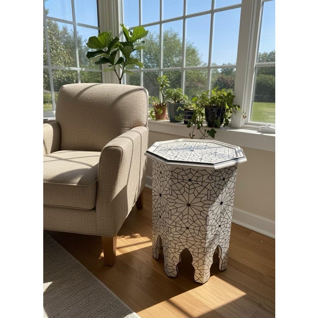Wood Hand-Painted Moroccan Octagonal Side Table For Sale - Image 7 of 8