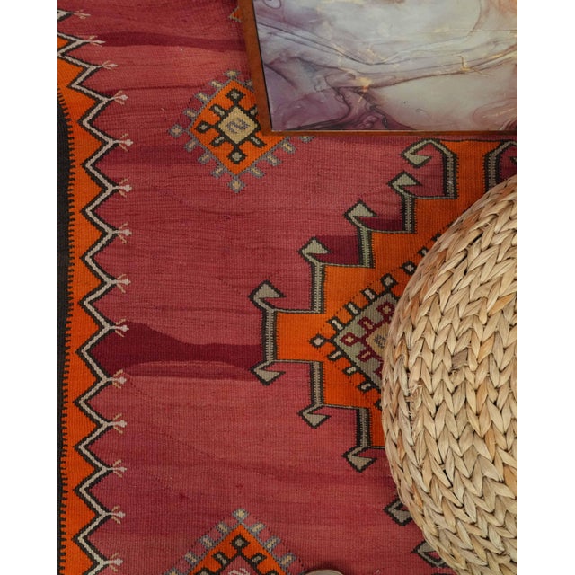 1970s 1970s Vintage Turkish Handmade Wool Cotton Red Runner Rug For Sale - Image 5 of 11