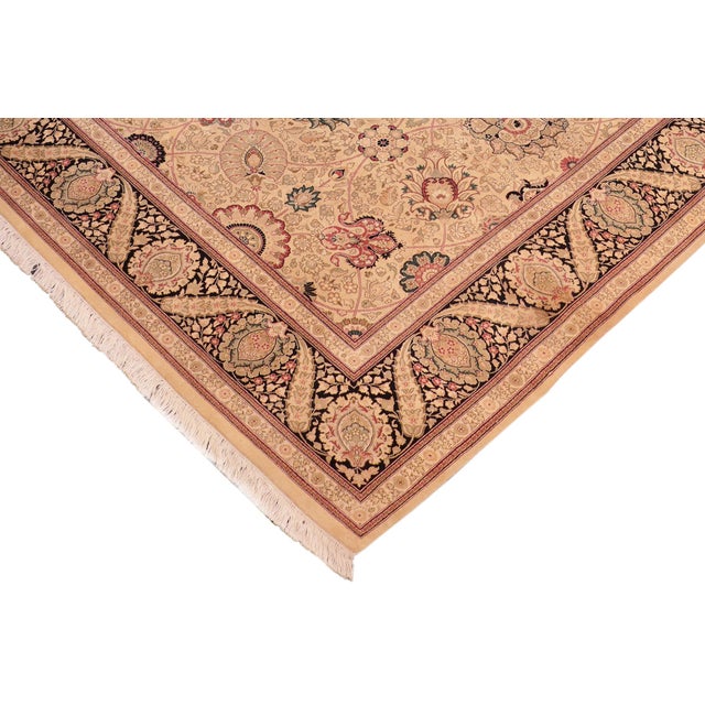 Shabby Chic Elegant Floral 1990's Pak-Persian Beige/Black Wool Rug - 8'0'' X 11'1'' For Sale - Image 3 of 9
