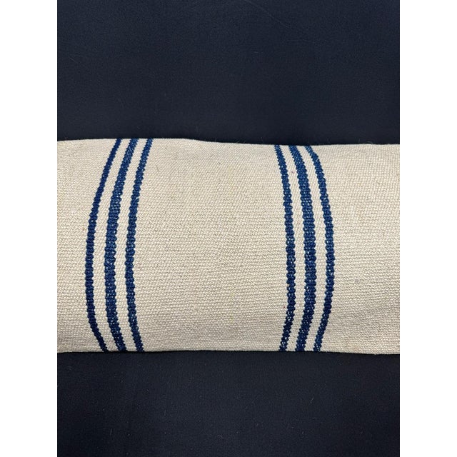 Contemporary Turkish Hemp Pillow Cushion Natural Beige Blue Cushion Cover 14x45 For Sale - Image 3 of 4