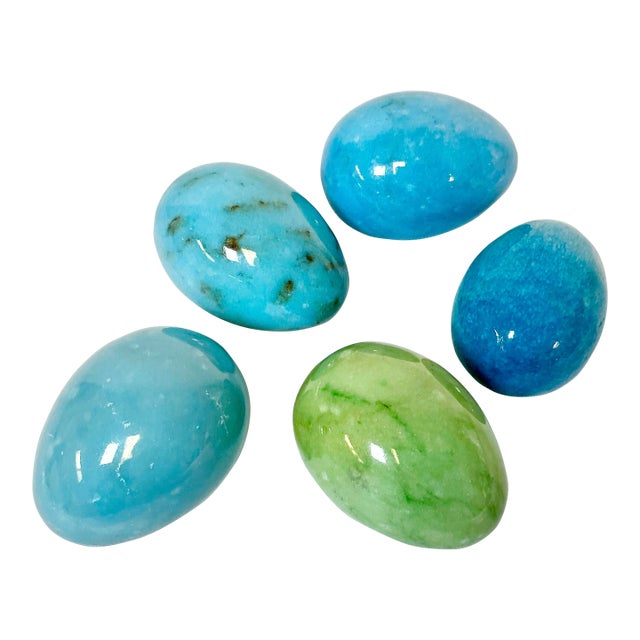 Vintage Italian Hollywood Regency Large Polished Alabaster-Marble Eggs - Set of 5. For Sale