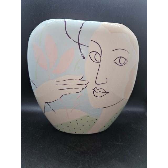 Vintage Slava 1984 Abstract Modernist Beautiful Women Hand Painted Vase, Signed