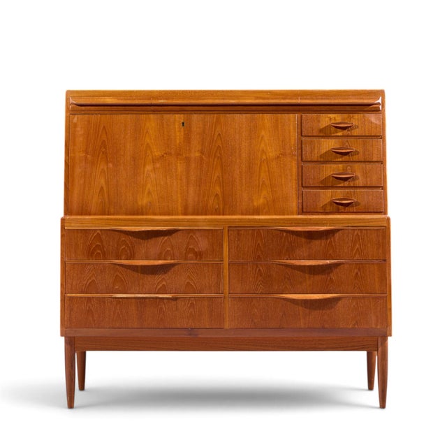 Erling Torvits Mid Century Danish Teak Secretary Desk This secretary measures: 49.25 wide x 18.75 deep x 47.75 inches high...