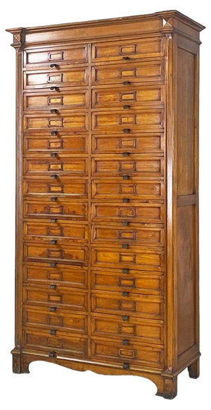Italian Archive Cabinet in Walnut Wood and Brass Details, 1940s