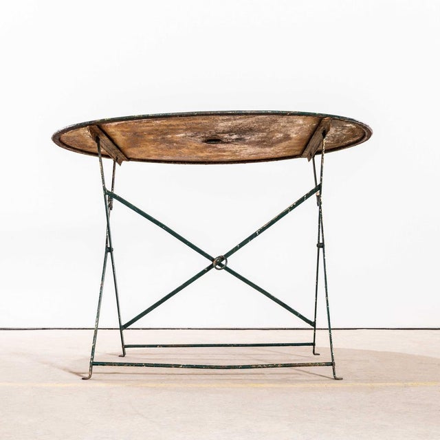Round Dark Green Metal Folding Dining Table, 1950s For Sale - Image 3 of 8