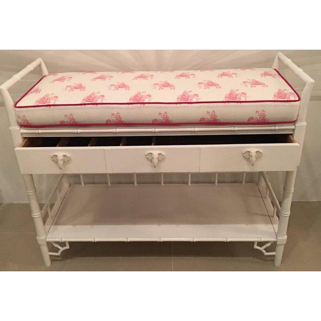 The most amazing custom, changing table! Newly lacquered in a white gloss finish, drawer with dividers, ceramic elephant...
