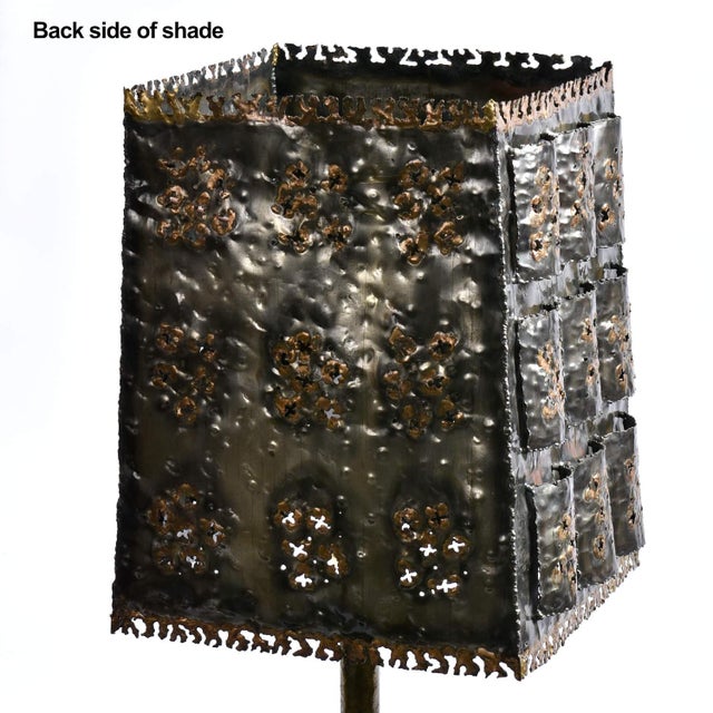 Vintage 1970s Brutalist Torch Cut Table Lamp With Nakashima Style Wood Base For Sale - Image 9 of 15