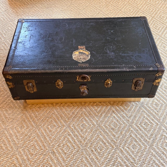 Wood Vintage R.L. Macy Steamer Trunk on Base For Sale - Image 7 of 14