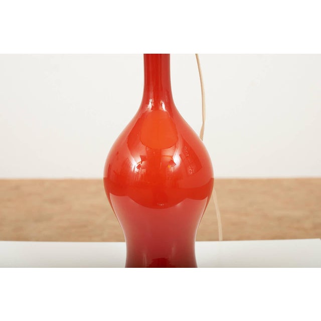Glass Model 3656 Table Lamp in Red Murano Glass and Parchment Shade from Paolo Venini, 1952 For Sale - Image 7 of 12
