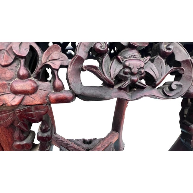 Antique Carved Asian Marble Top Chinese Stands a Pair For Sale - Image 10 of 12