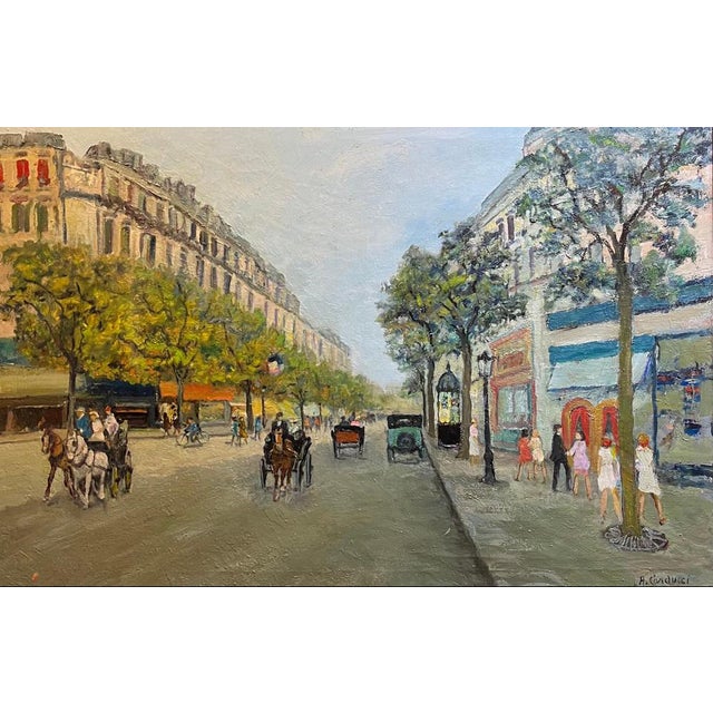 Adolfo Carducci, Carriages on the Street, Oil on Canvas For Sale