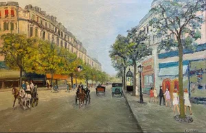 Adolfo Carducci, Carriages on the Street, Oil on Canvas