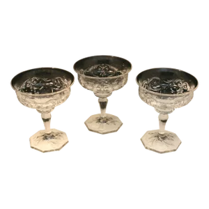 Early 20th Century McKee Rock Crystal Clear Pressed Glass Footed Dessert Cups Champagne Coupes- Set of 3