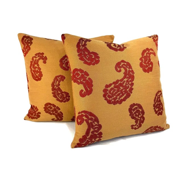 Traditional Scalamandre Katmandu in Gold and Red Pillow Cover - Gold and Red Paisley Cushion Cover For Sale - Image 3 of 5